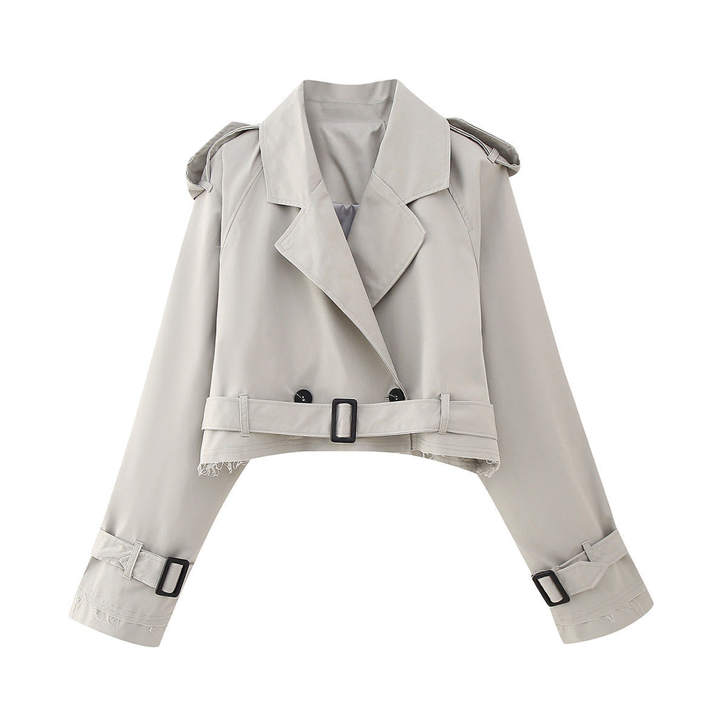 Women's Cropped Trench Coat | Belted Waist-Faylori