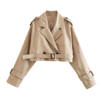 Women's Cropped Trench Coat | Belted Waist-Faylori