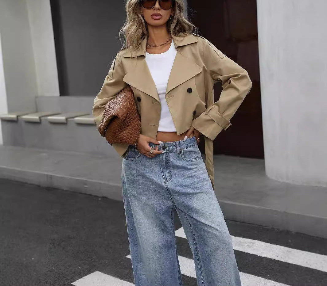 Women's Cropped Trench Coat | Double-Breasted-Faylori