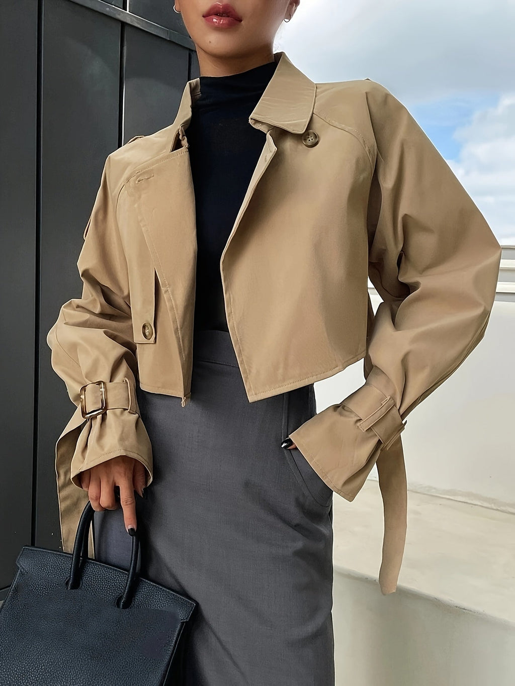 Women's Cropped Trench Jacket | Buckle Cuffs-Faylori