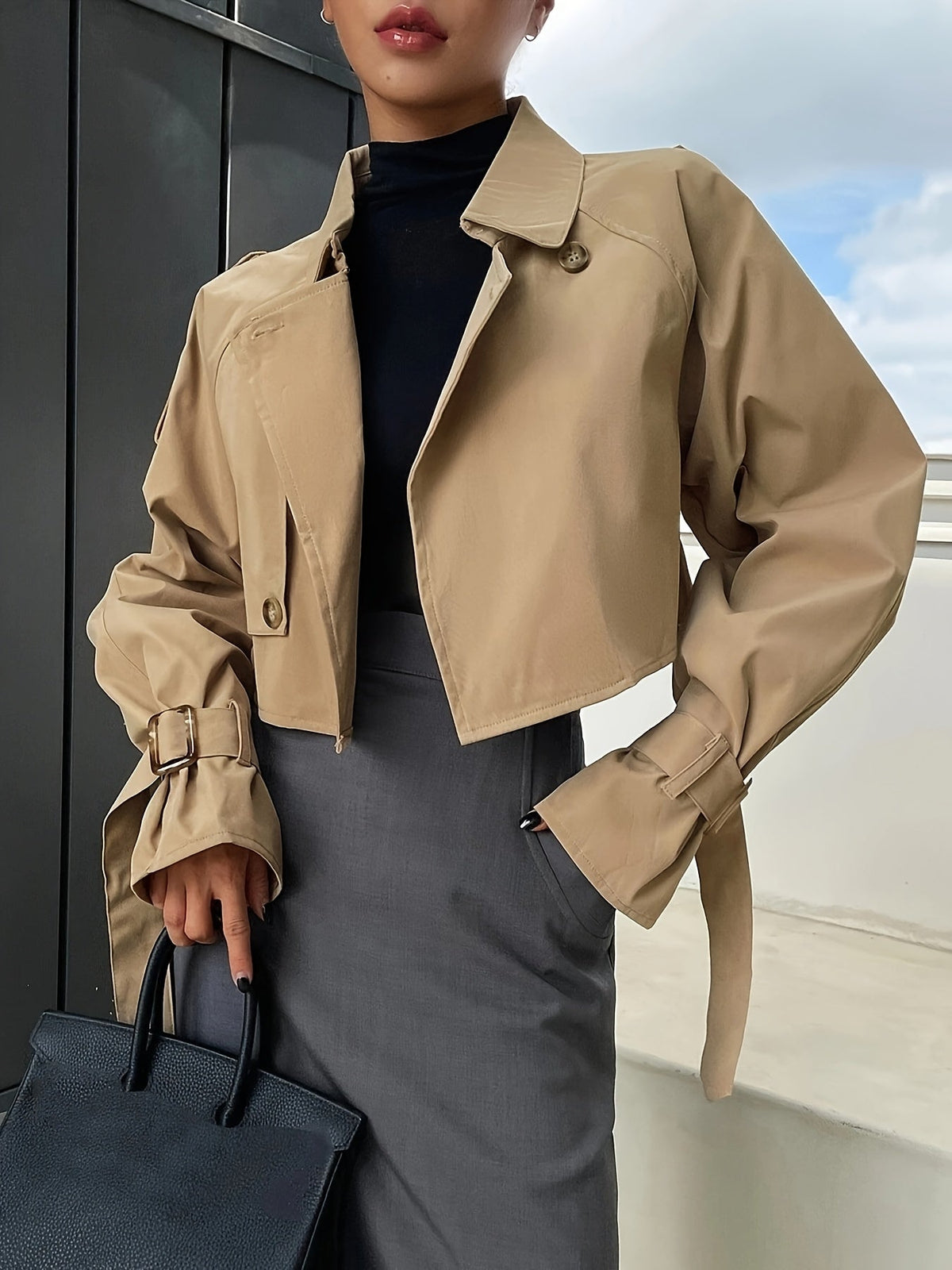 Women's Cropped Trench Jacket | Buckle Cuffs-Faylori