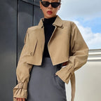 Women's Cropped Trench Jacket | Buckle Cuffs-Faylori