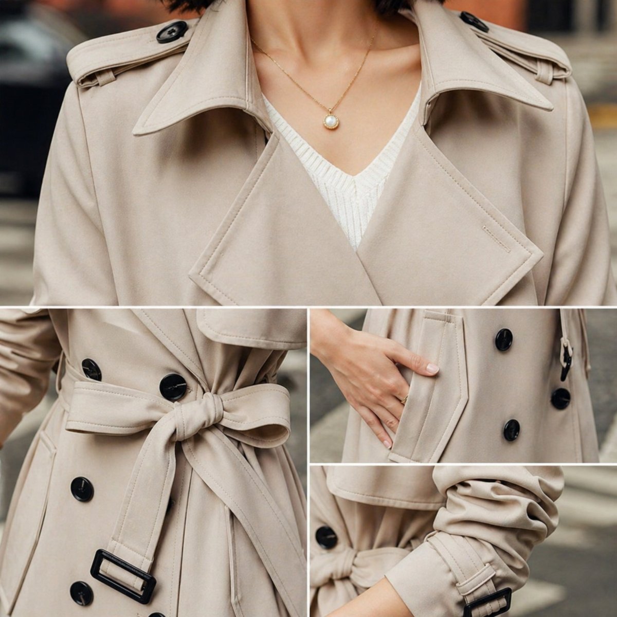 Women's Double-Breasted Trench Coat Belted Long Oversized Fit – Casual, Office, Holiday, Gift