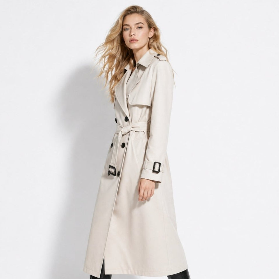 Women's Double-Breasted Trench Coat Belted Long Oversized Fit – Casual, Office, Holiday, Gift