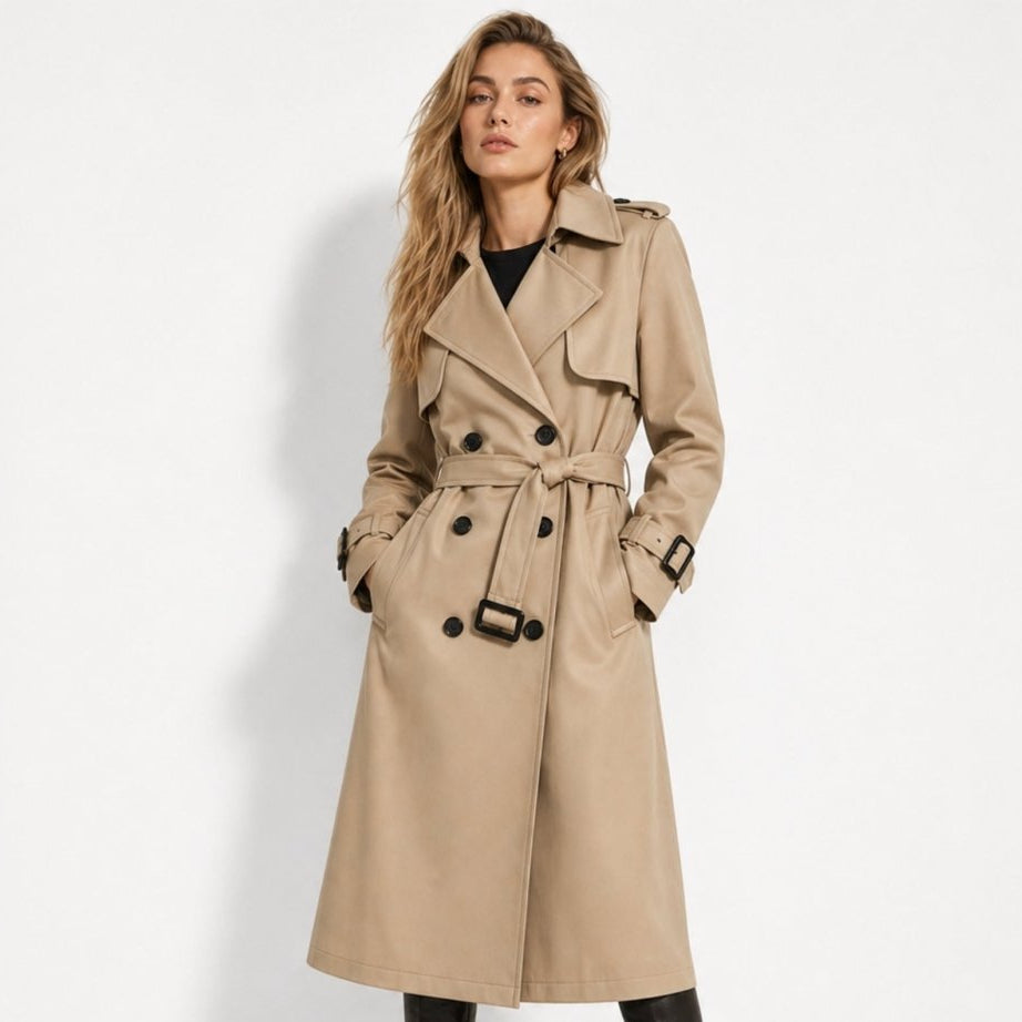 Women's Double-Breasted Trench Coat Belted Long Oversized Fit – Casual, Office, Holiday, Gift