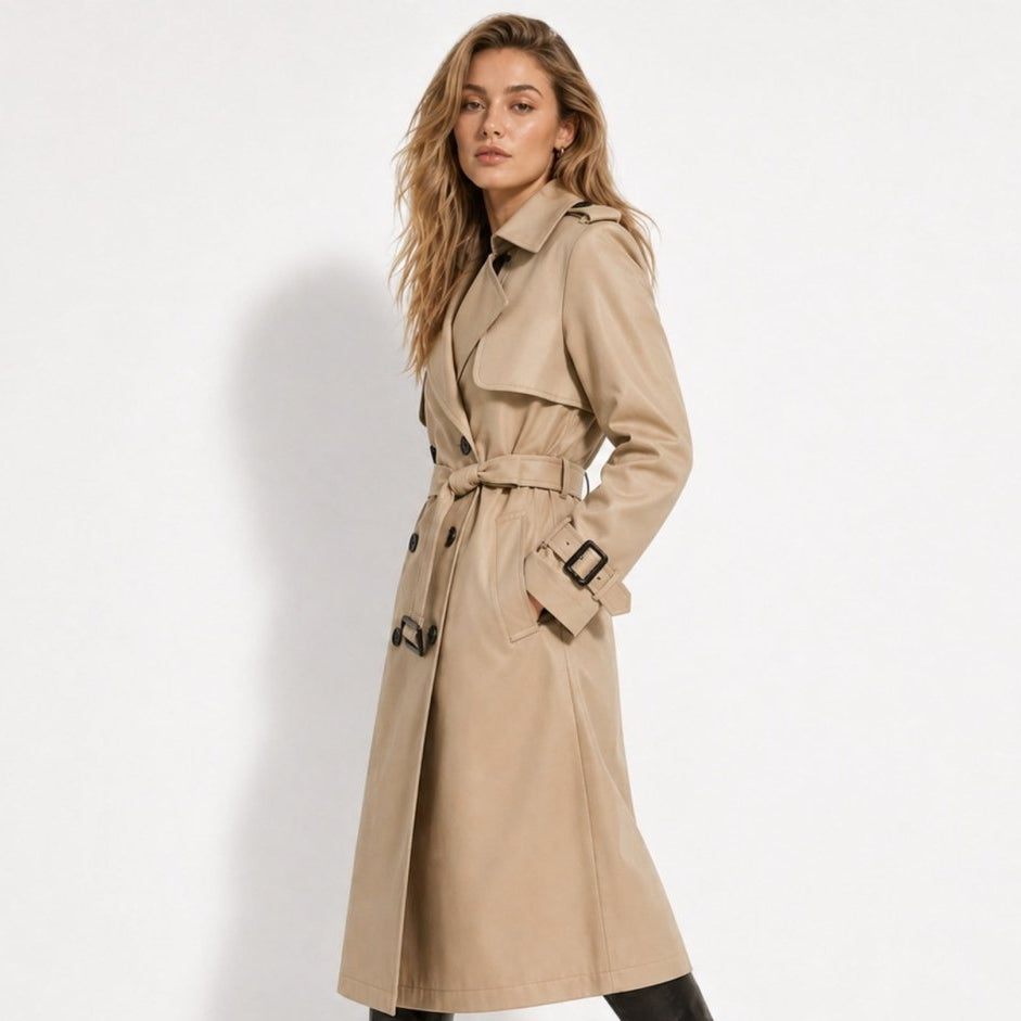 Women's Double-Breasted Trench Coat Belted Long Oversized Fit – Casual, Office, Holiday, Gift