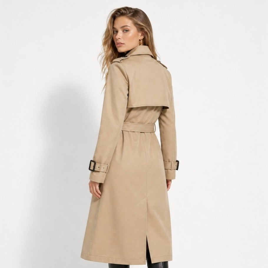 Women's Double-Breasted Trench Coat Belted Long Oversized Fit – Casual, Office, Holiday, Gift
