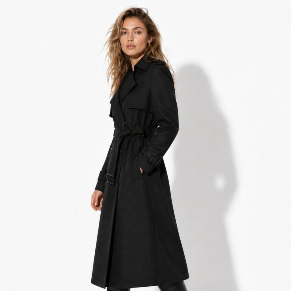 Women's Double-Breasted Trench Coat Belted Long Oversized Fit – Casual, Office, Holiday, Gift