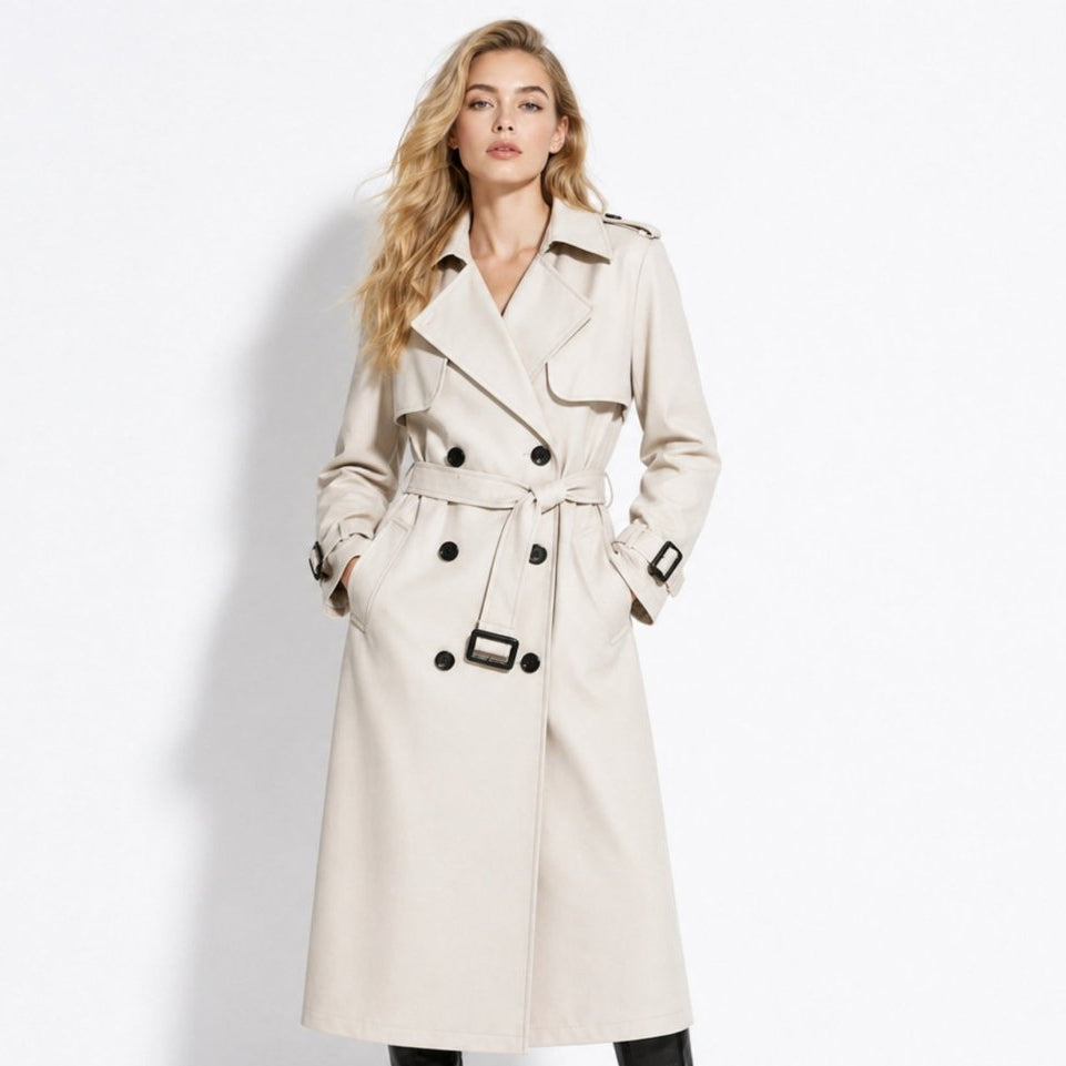 Women's Double-Breasted Trench Coat Belted Long Oversized Fit – Casual, Office, Holiday, Gift