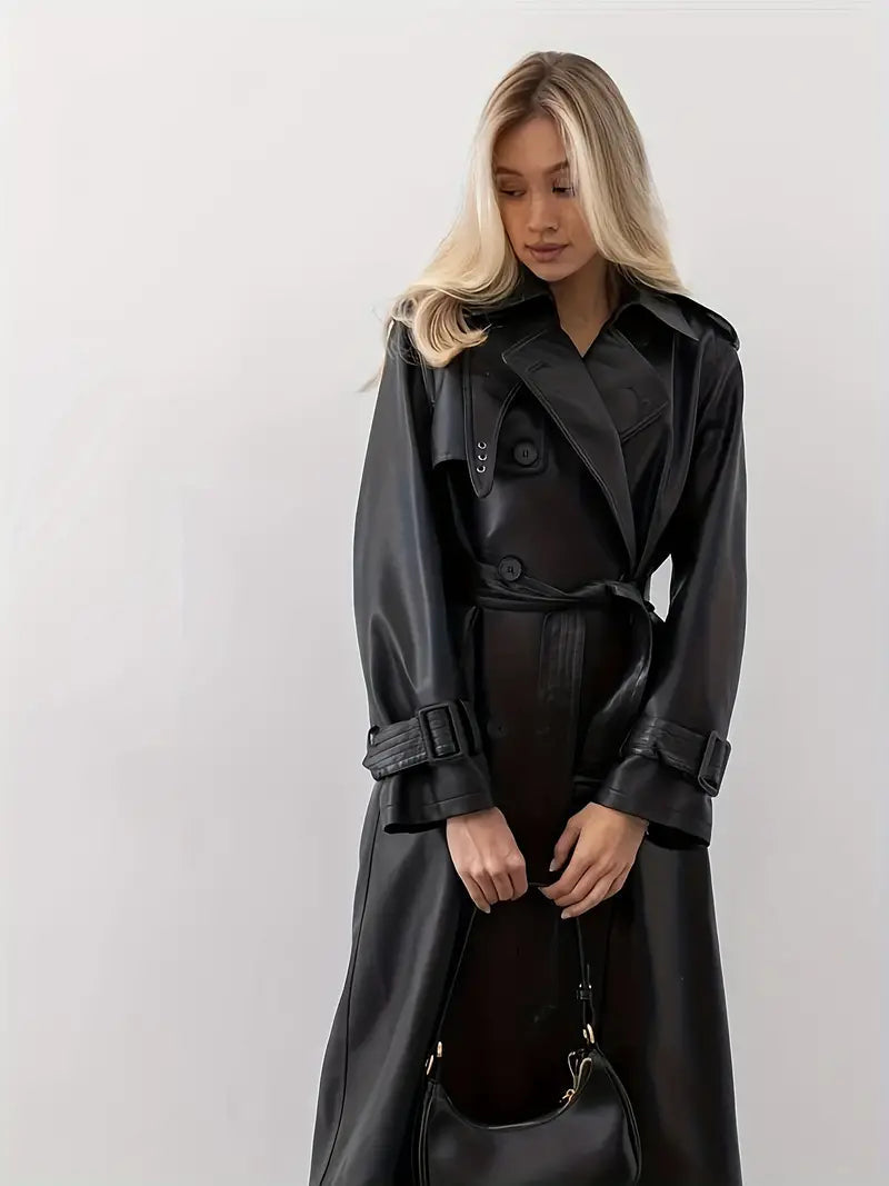 Women's Double-Breasted Trench Coat | Belted Waist-Faylori