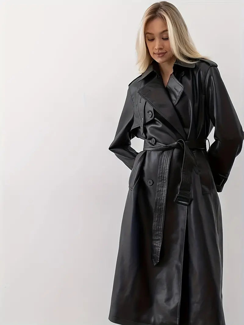 Women's Double-Breasted Trench Coat | Belted Waist-Faylori