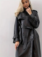 Women's Double-Breasted Trench Coat | Belted Waist-Faylori