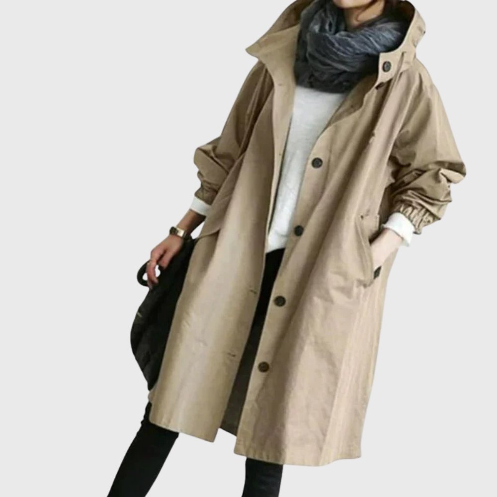 Women's Hooded Trench Coat | Button Front-Faylori