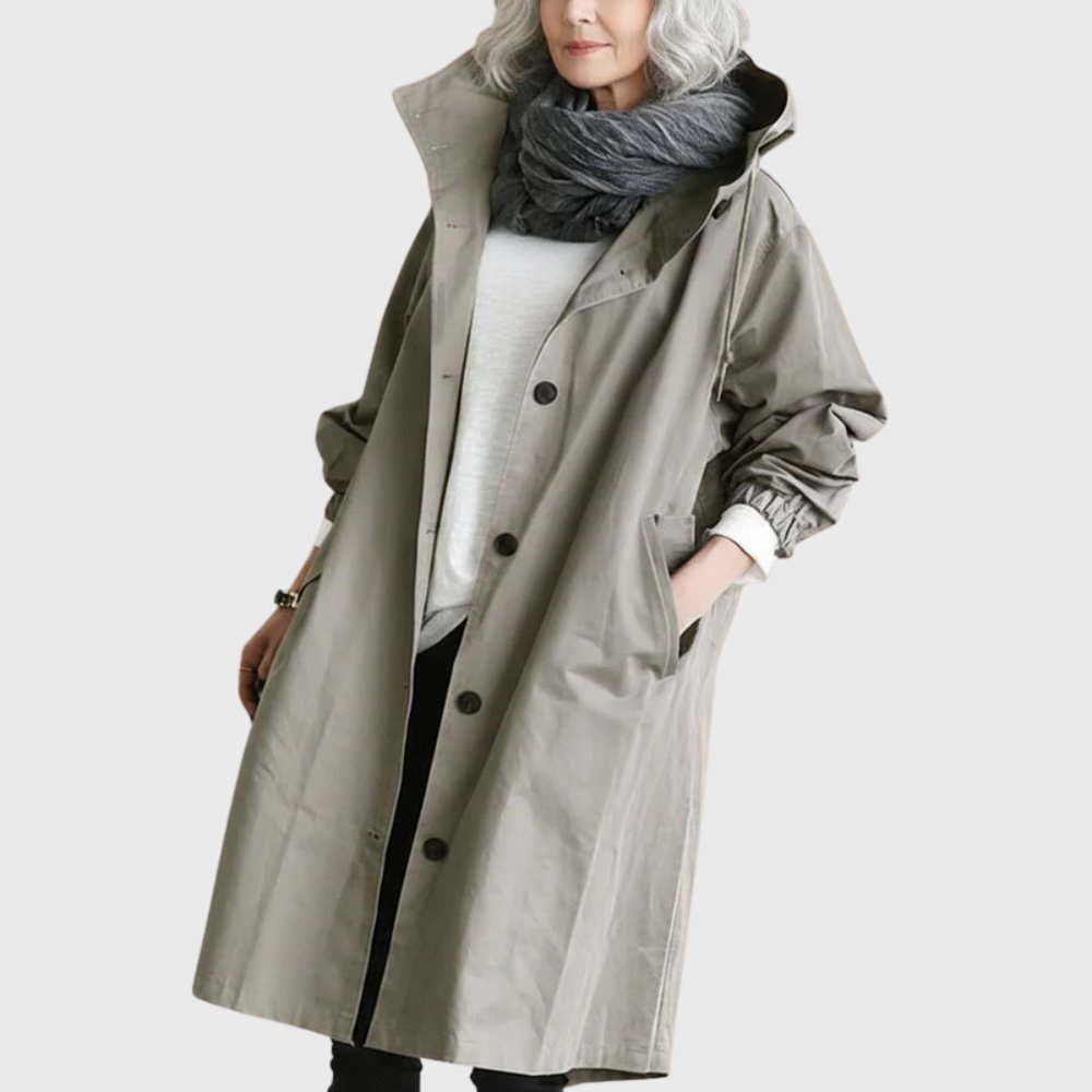 Women's Hooded Trench Coat | Button Front-Faylori