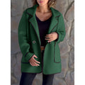 Women's Lapel Coat Loose Fit Green Contrast Trim Long Sleeve Jacket – Casual, Office, Fall Winter, Gift