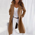 Women's Long Coat Lapel Collar Long Sleeve Black Winter Overcoat – Casual, Office, Holiday, Gift