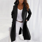 Women's Long Coat Lapel Collar Long Sleeve Black Winter Overcoat – Casual, Office, Holiday, Gift