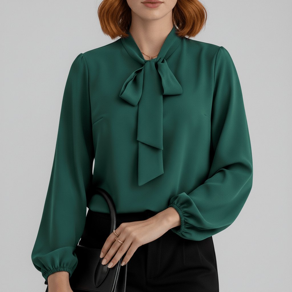 Women's Long-Sleeve Blouse | Bow-Tie Neck-Faylori