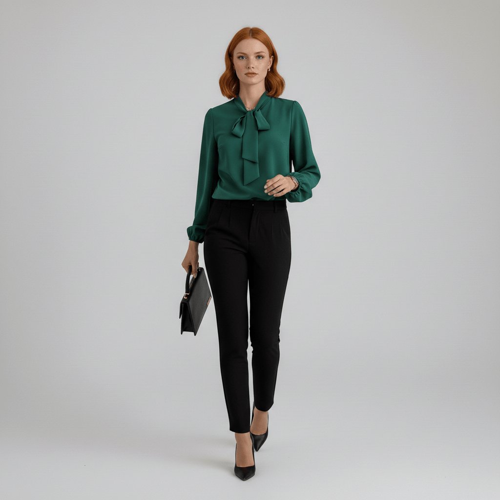 Women's Long-Sleeve Blouse | Bow-Tie Neck-Faylori