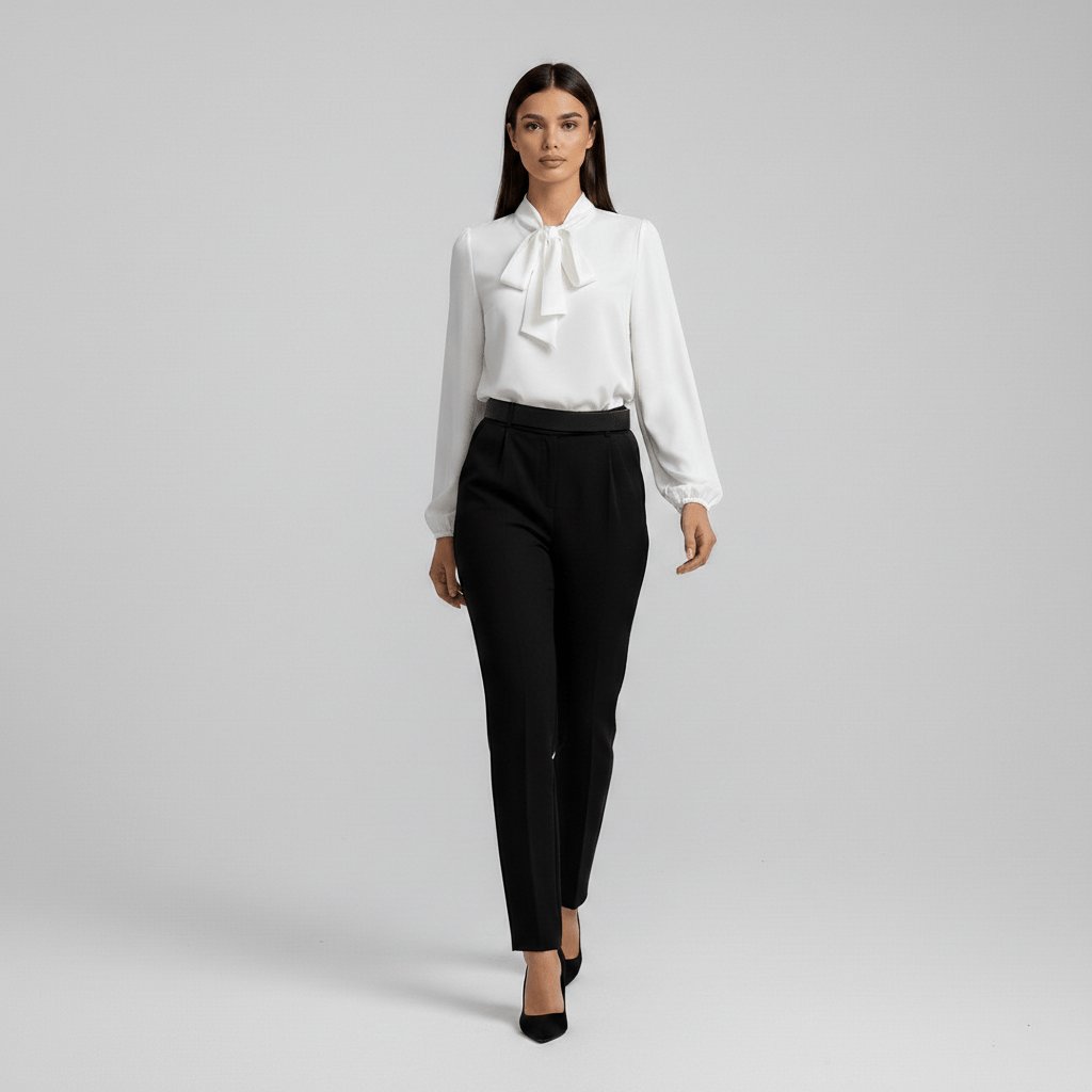 Women's Long-Sleeve Blouse | Bow-Tie Neck-Faylori