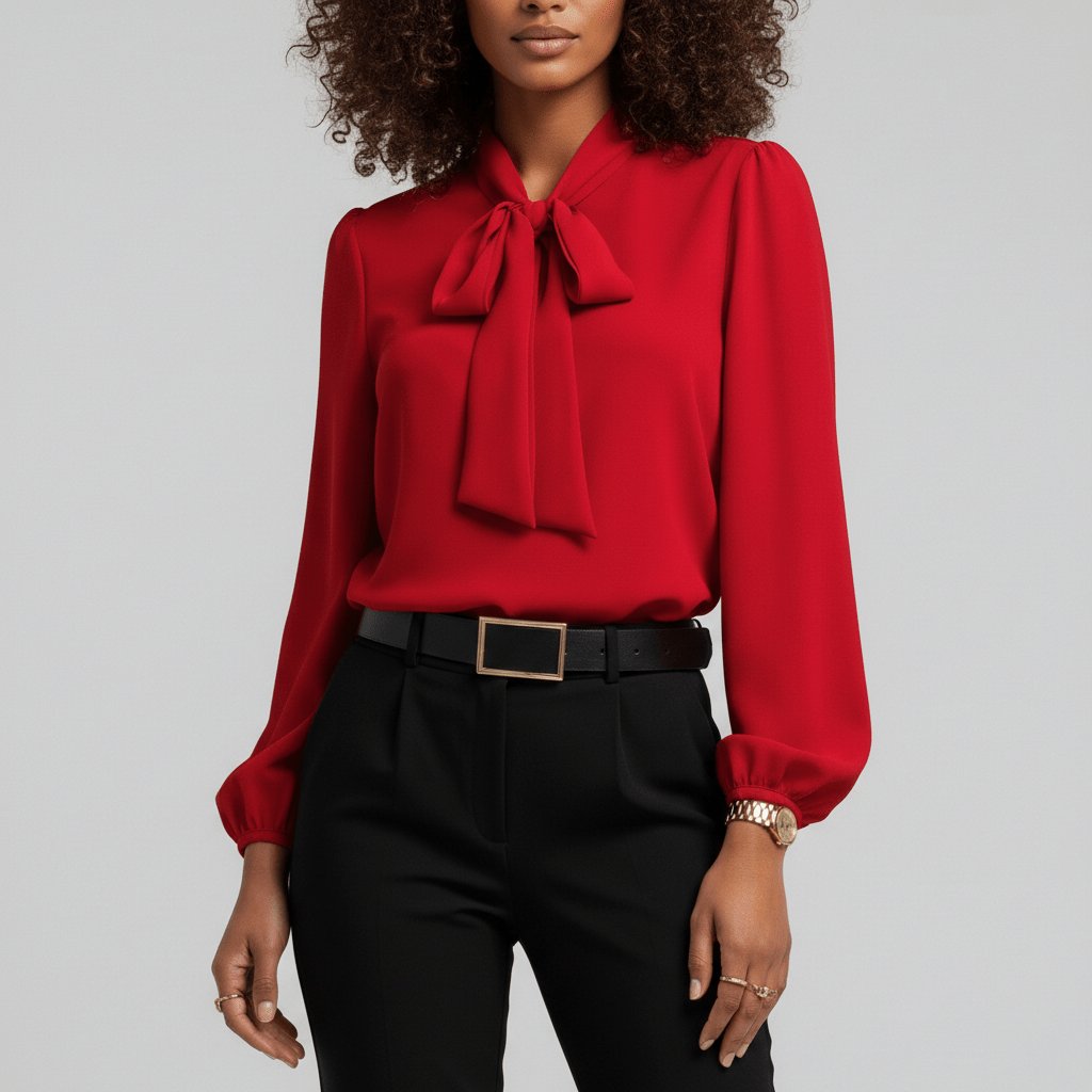 Women's Long-Sleeve Blouse | Bow-Tie Neck-Faylori