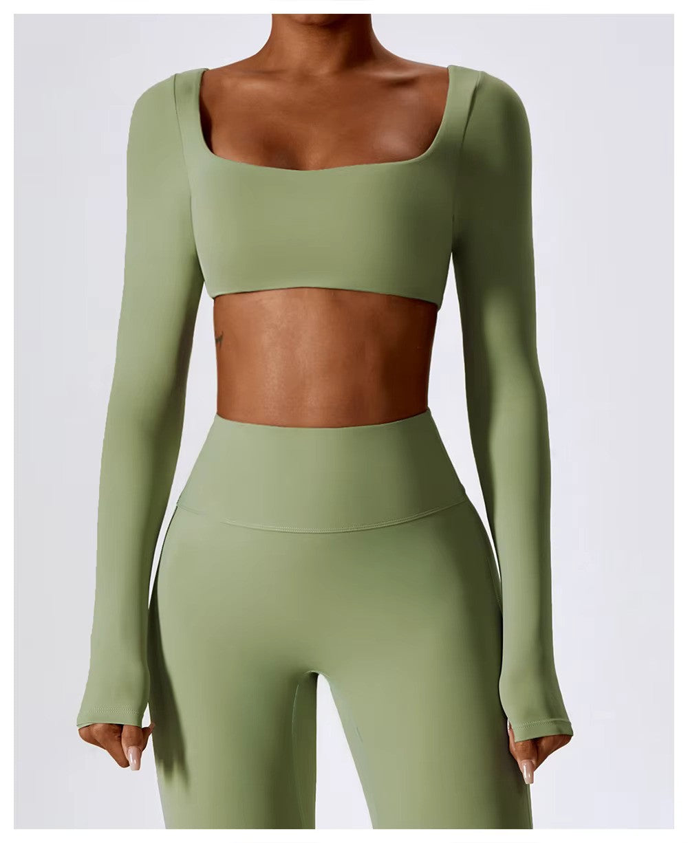 Women's Long-Sleeve Yoga Set | Square Neck-Faylori