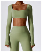 Women's Long-Sleeve Yoga Set | Square Neck-Faylori