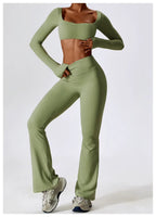 Women's Long-Sleeve Yoga Set | Square Neck-Faylori