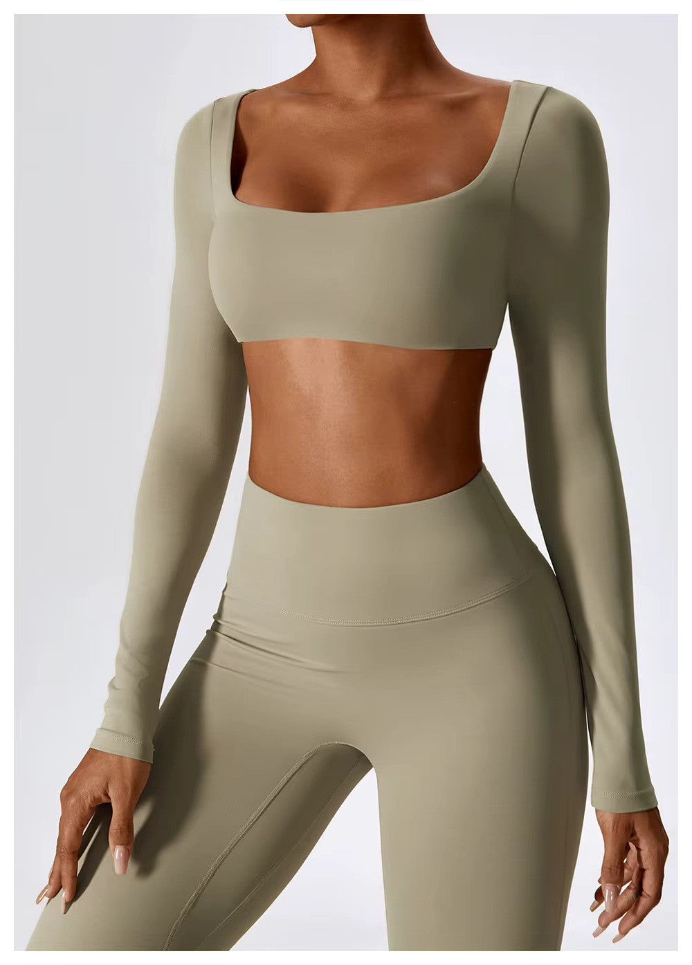 Women's Long-Sleeve Yoga Set | Square Neck-Faylori