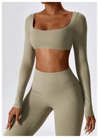 Women's Long-Sleeve Yoga Set | Square Neck-Faylori