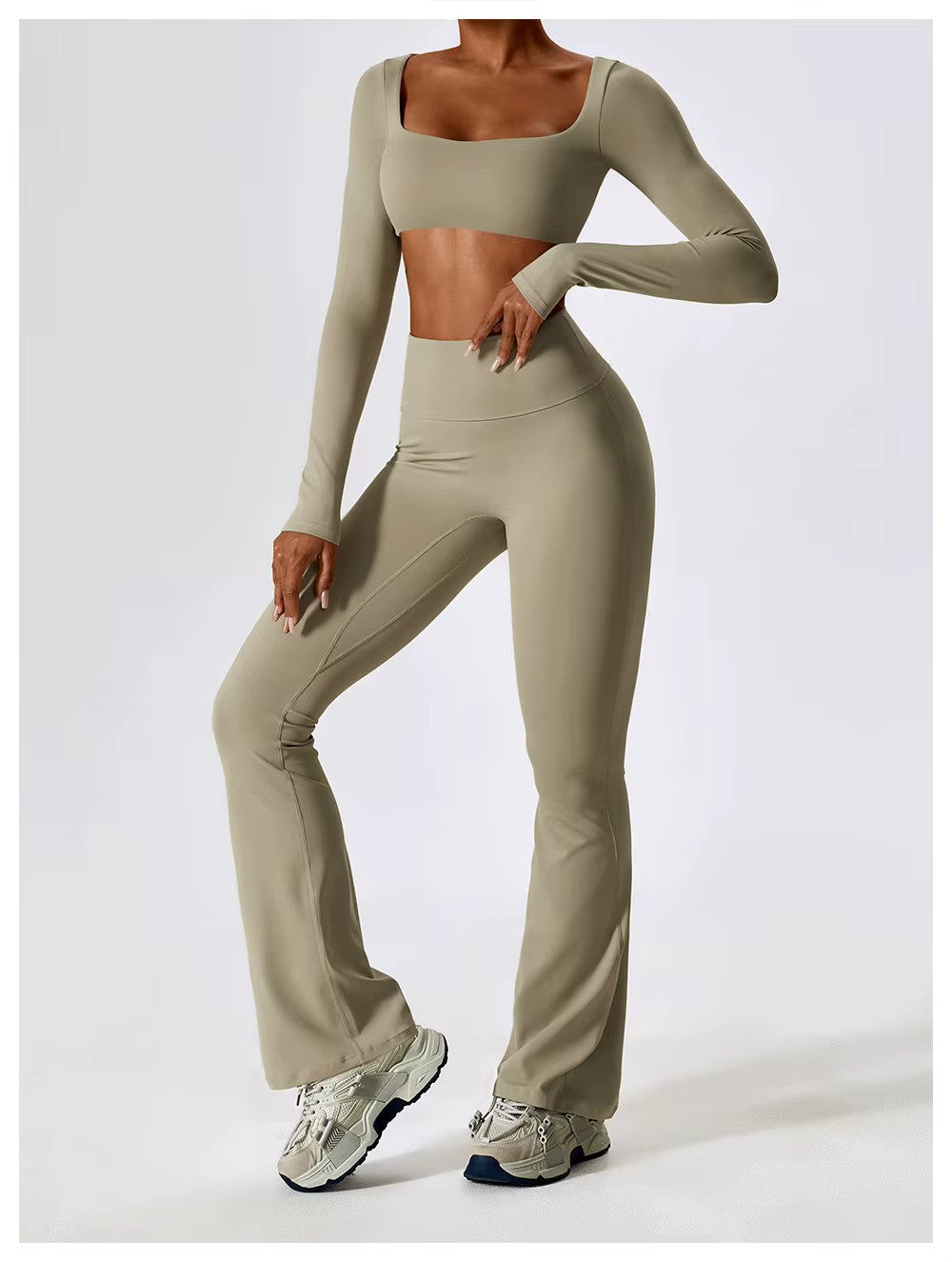 Women's Long-Sleeve Yoga Set | Square Neck-Faylori