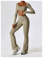 Women's Long-Sleeve Yoga Set | Square Neck-Faylori