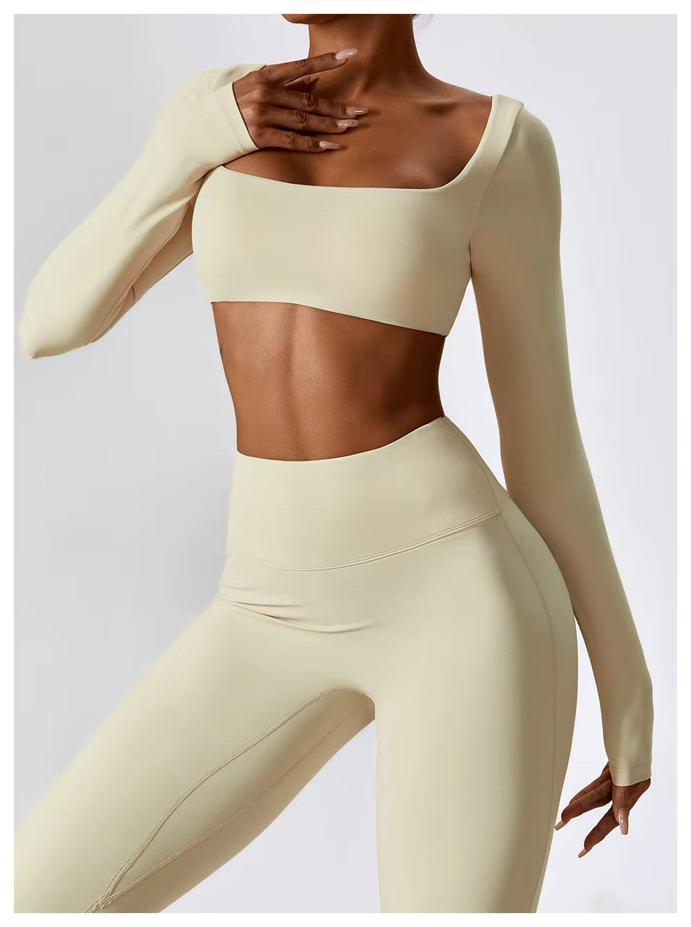 Women's Long-Sleeve Yoga Set | Square Neck-Faylori