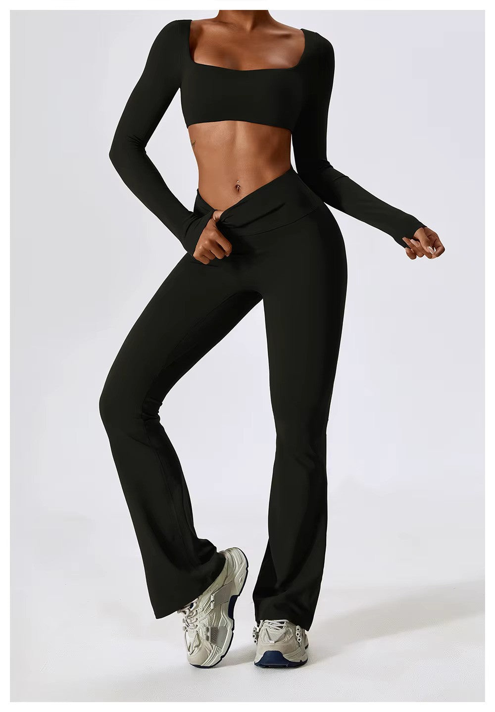 Women's Long-Sleeve Yoga Set | Square Neck-Faylori