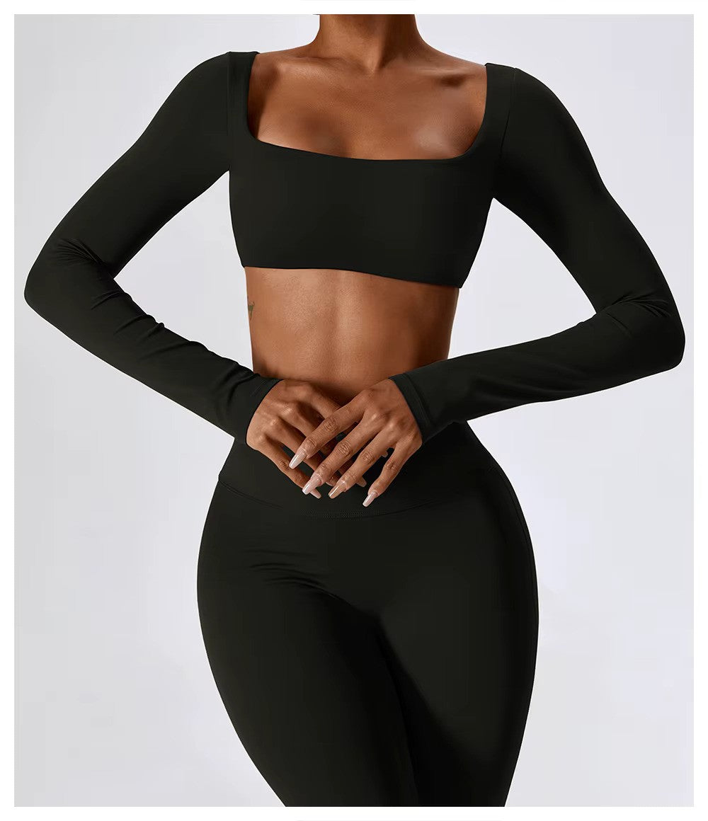 Women's Long-Sleeve Yoga Set | Square Neck-Faylori