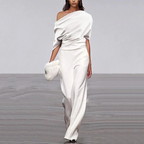 Women's One-Shoulder Jumpsuit | Wide Leg-Faylori