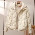 Women's Quilted Puffer Jacket with Hood Zip Front Beige Lightweight Coat – Casual, Office, Winter, Gift