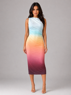 Women's Sleeveless Bodycon Midi Dress | Ruched Waist-Faylori
