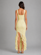 Women's Sleeveless Lace Dress | Ruffle Hem-Faylori