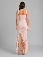Women's Sleeveless Lace Dress | Ruffle Hem-Faylori