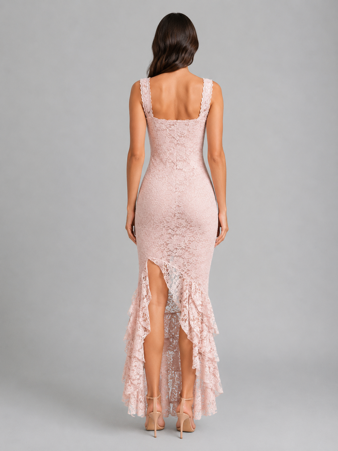Women's Sleeveless Lace Dress | Ruffle Hem-Faylori