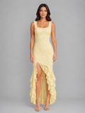 Women's Sleeveless Lace Dress | Ruffle Hem-Faylori