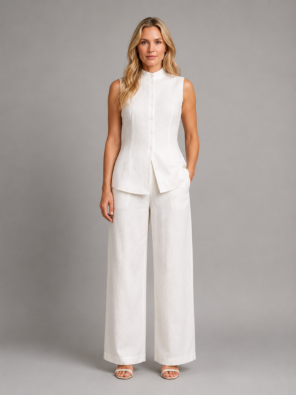 Women's Sleeveless Set | Button Top-Faylori
