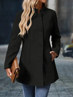 Women's Stand Collar Coat Long Sleeve Button-Front Tailored Jacket – Office, Casual, Holiday, Gift
