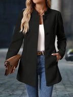 Women's Stand Collar Coat Long Sleeve Button-Front Tailored Jacket – Office, Casual, Holiday, Gift