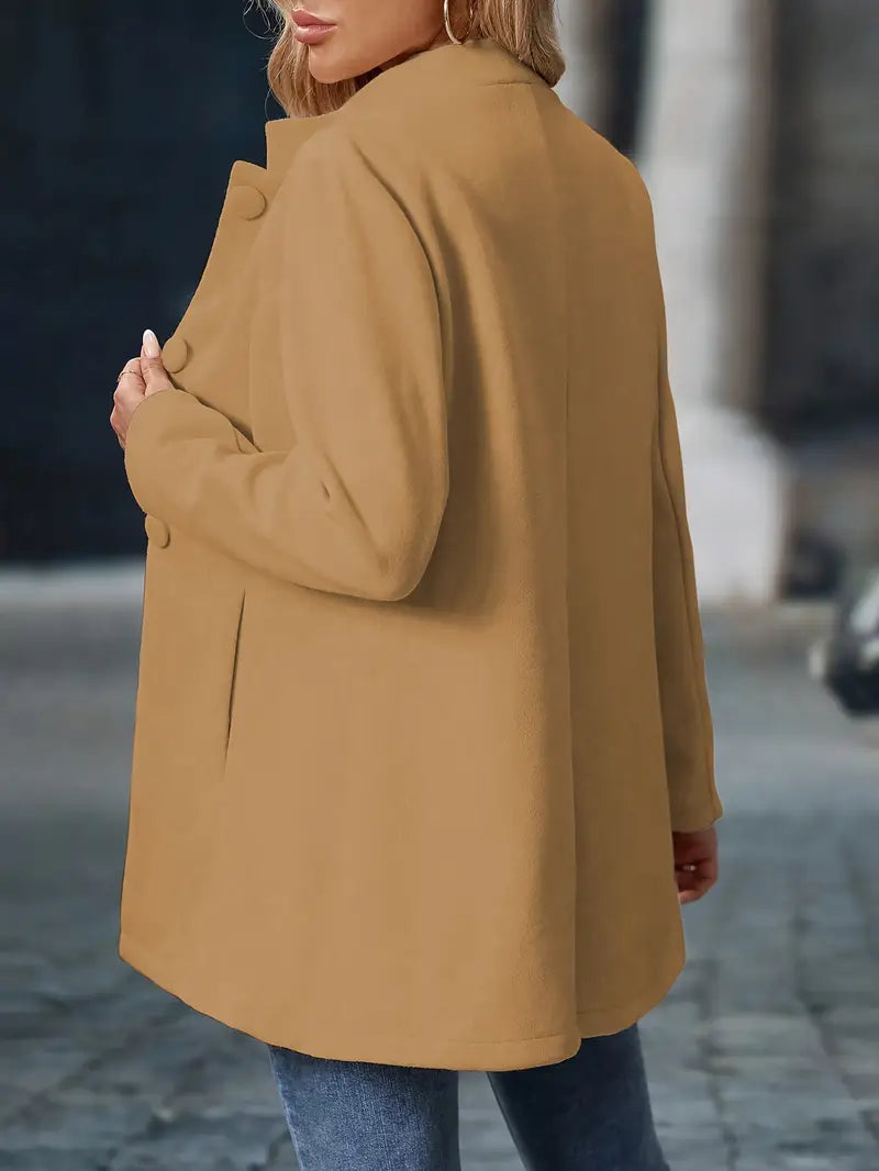 Women's Stand Collar Coat Long Sleeve Button-Front Tailored Jacket – Office, Casual, Holiday, Gift