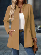 Women's Stand Collar Coat Long Sleeve Button-Front Tailored Jacket – Office, Casual, Holiday, Gift