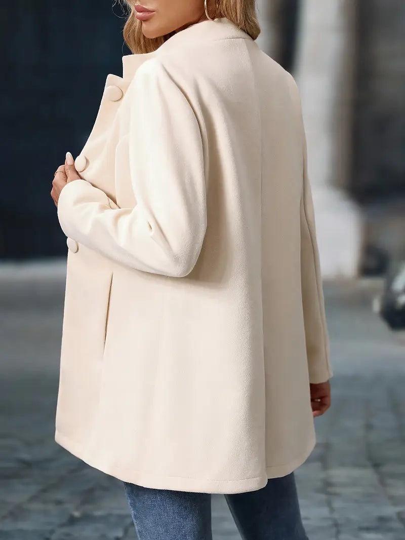 Women's Stand Collar Coat Long Sleeve Button-Front Tailored Jacket – Office, Casual, Holiday, Gift