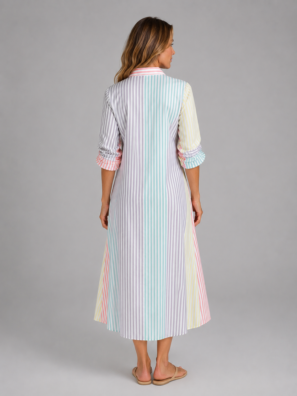 Women's Striped Shirt Dress | Button Front-Faylori