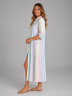 Women's Striped Shirt Dress | Button Front-Faylori